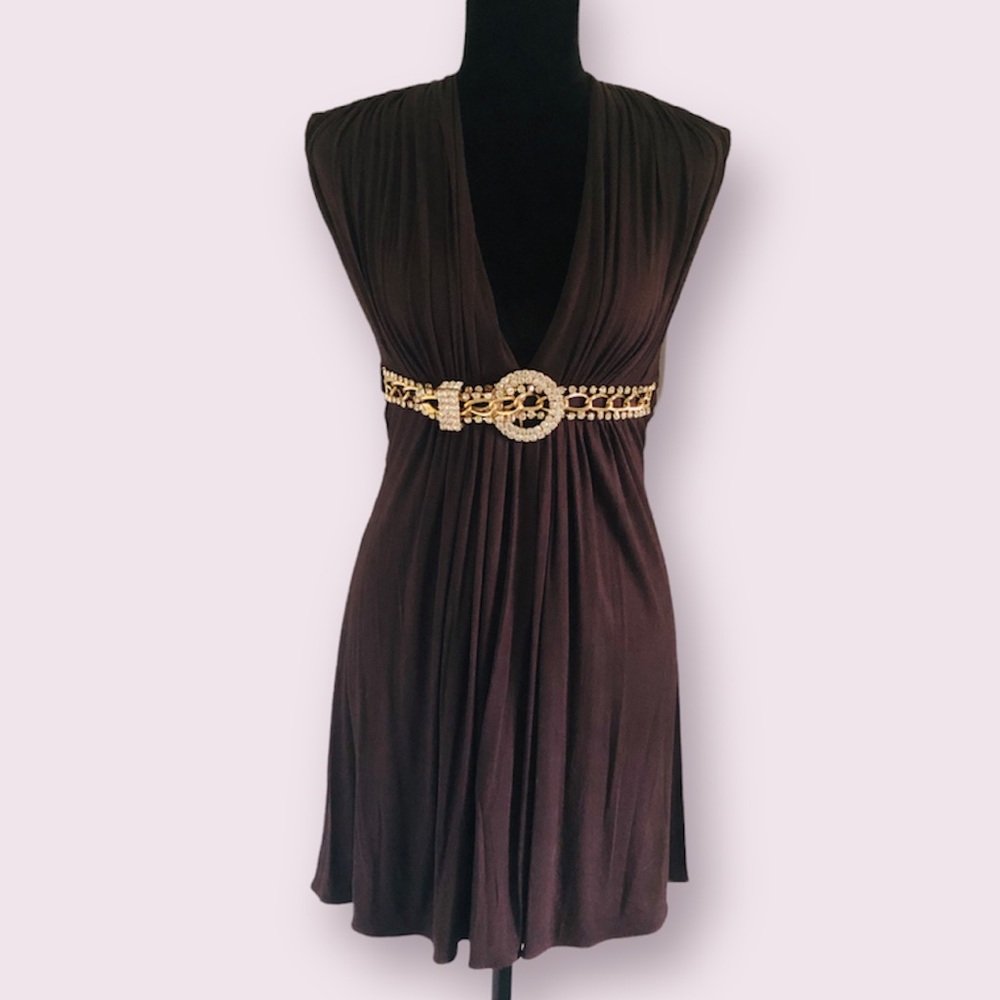 *SKY* Brown Mini Dress w/ Bling Belt